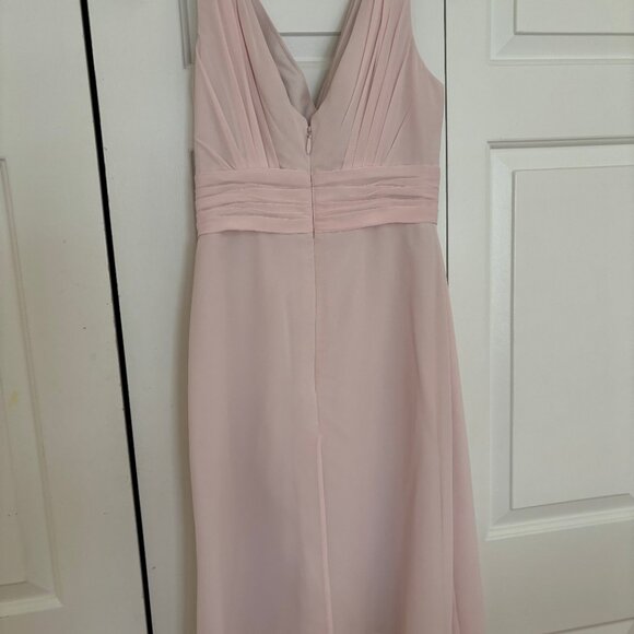 Azazie Iliana Blushing Pink A-Line V-Neck Pleated Chiffon Dress - Picture 2 of 4